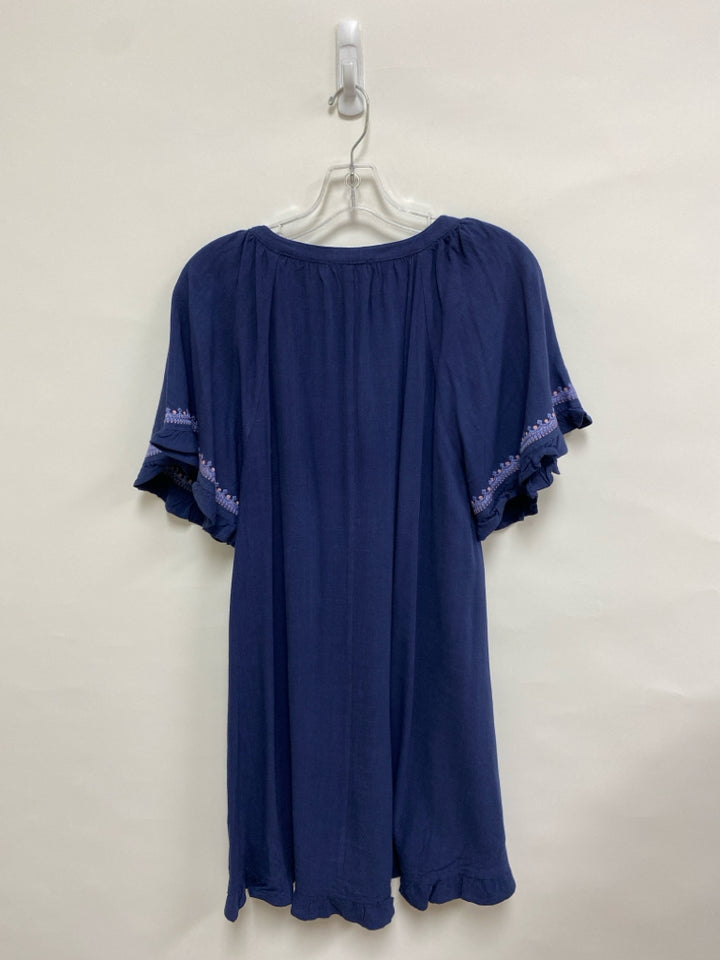 NWT Umgee Size M Navy Blue/Pink Embroidered Linen Blend Ladies Dress