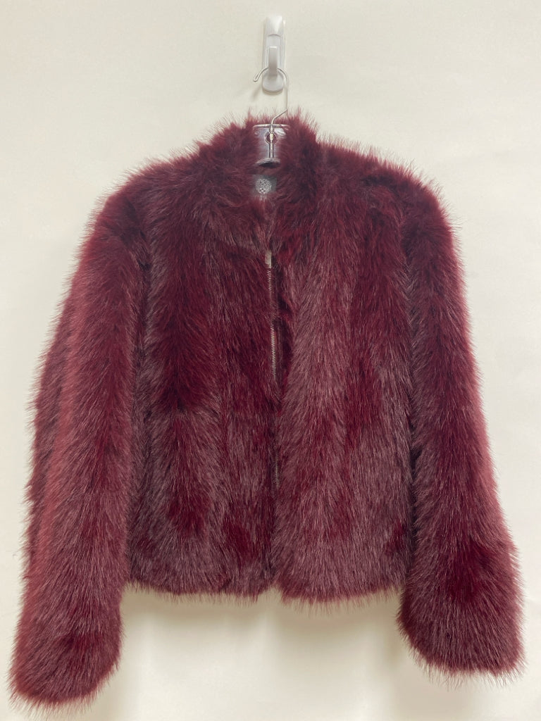 VINCE CAMUTO Size S Burgundy Zip Down Faux Fur Ladies Jacket