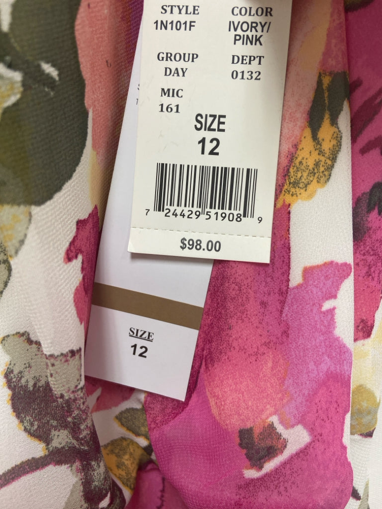 NWT Leslie Fay Size 12 Pink/White Orange/Gray Floral Maxi Ladies Dress
