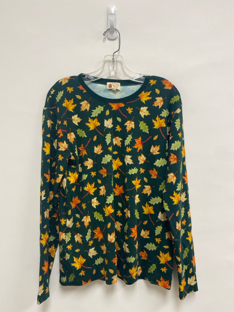 Kiel James Patrick Size L Dark Green Orange/Yellow Leaves Ladies Pajama Top