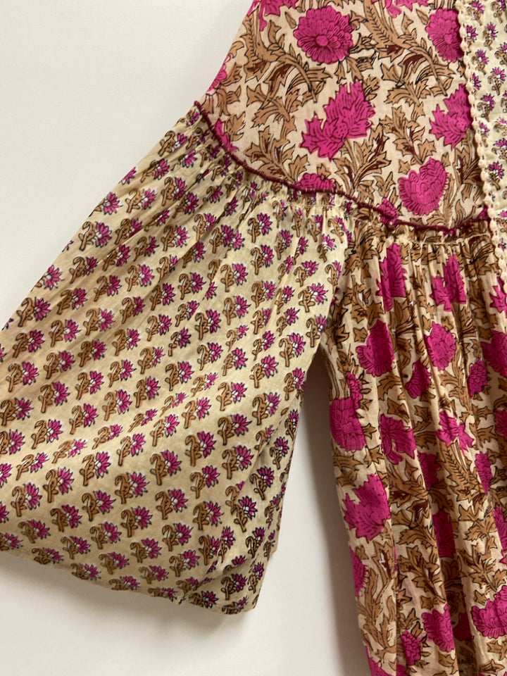 RACHEL ZOE Size M Tan Pink Floral Ladies Top