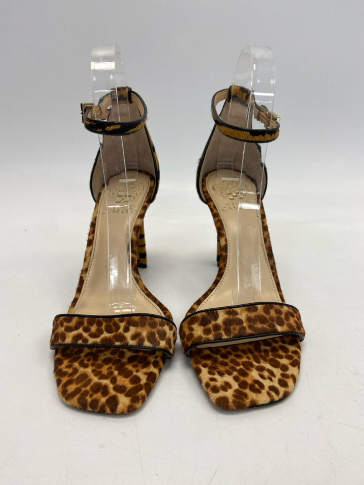 VINCE CAMUTO  Size 7.5 Brown Black Animal Print Faux Fur Sandals
