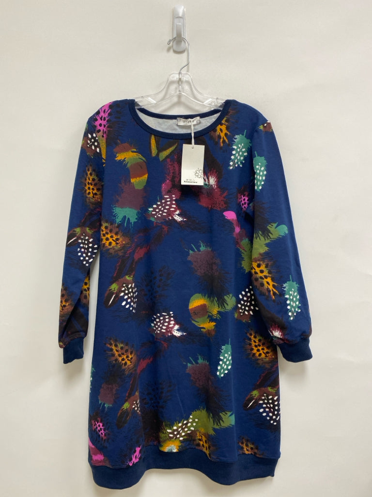 NWT Size L Navy Multi Color Feathers Ladies Dress