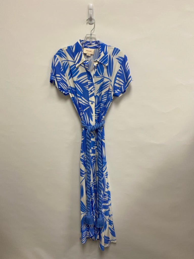 FIGUE Size S Cream Light Blue Leaves Maxi Ladies Dress