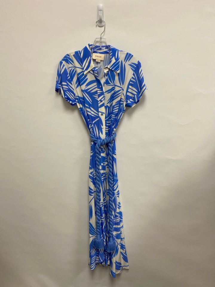 FIGUE Size S Cream Light Blue Leaves Maxi Ladies Dress