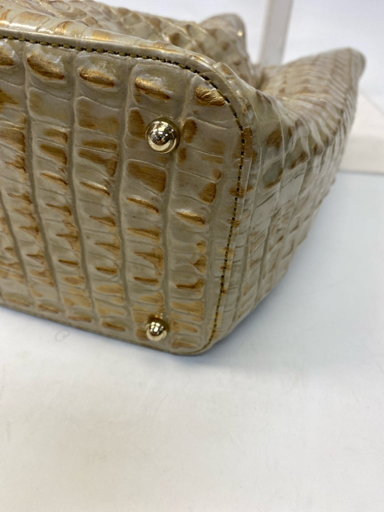 Brahmin Tan Gold Embossed Leather Handbag
