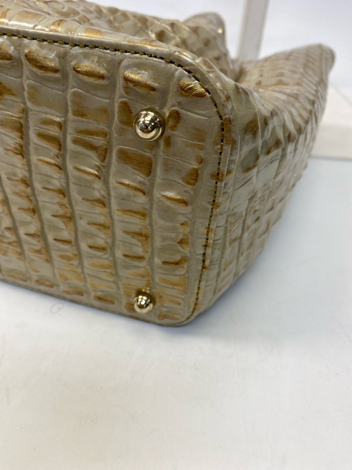 Brahmin Tan Gold Embossed Leather Handbag