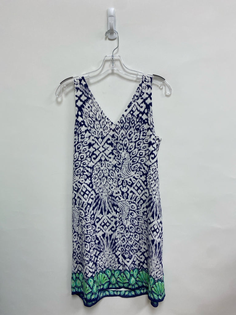 LILLY PULITZER Size S White/Navy Aqua/Green Print Sleeveless Ladies Dress