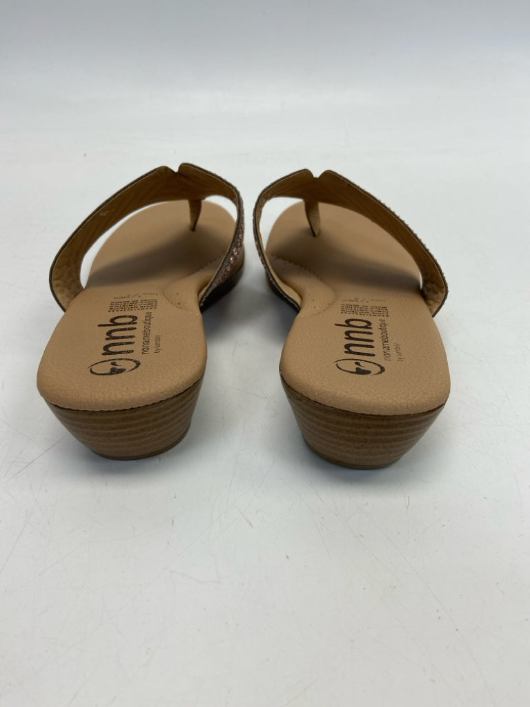 Size 6 Tan Rose Gold Rhinestone(s) Sandals