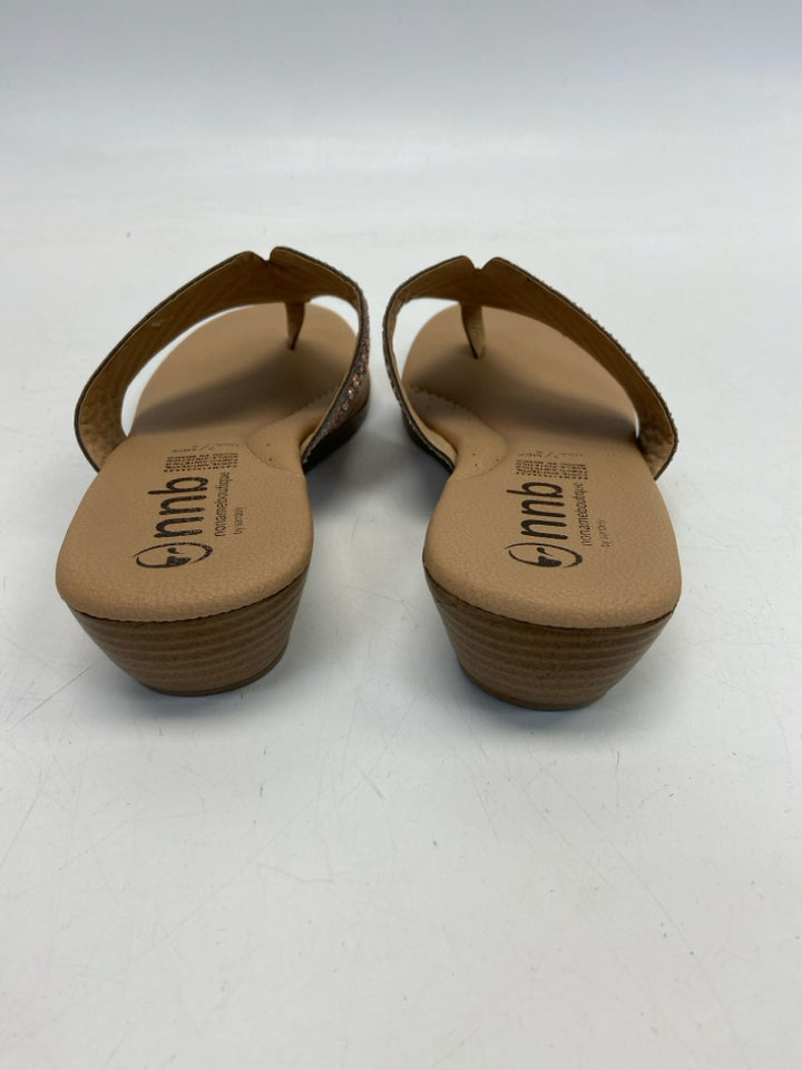 Size 6 Tan Rose Gold Rhinestone(s) Sandals