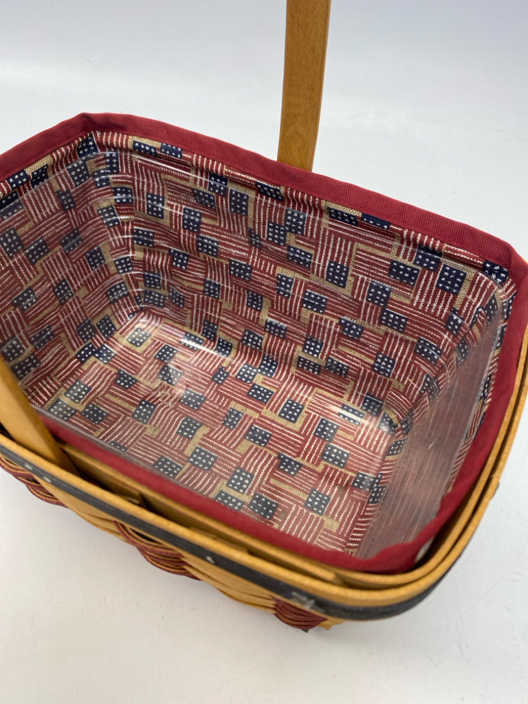 Longaberger Brown Blue/Red American Flag Wood Basket