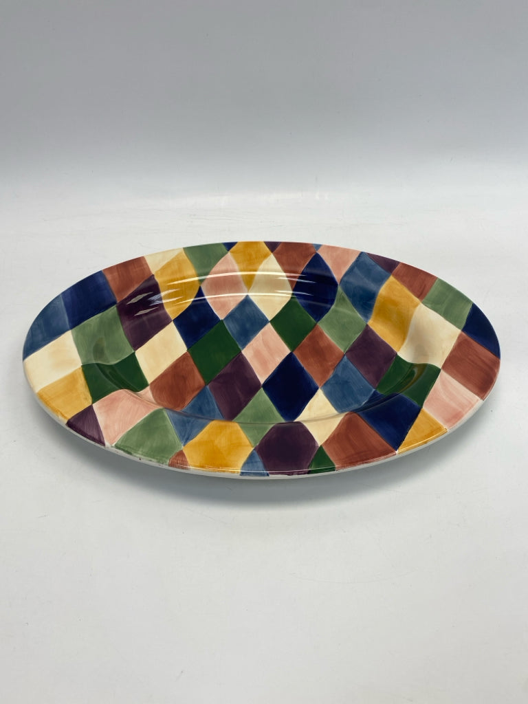 Multi Color Diamond Print Ceramic Serving Piece