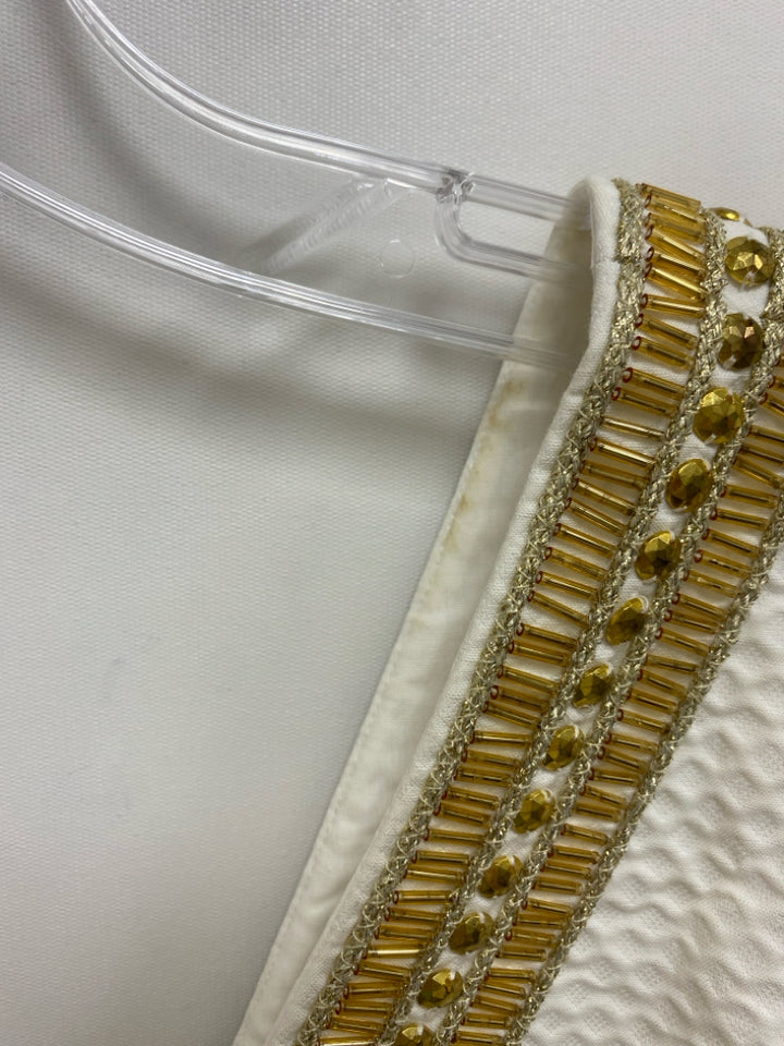 LILLY PULITZER Size 2 White Gold Beaded Sleeveless Ladies Dress