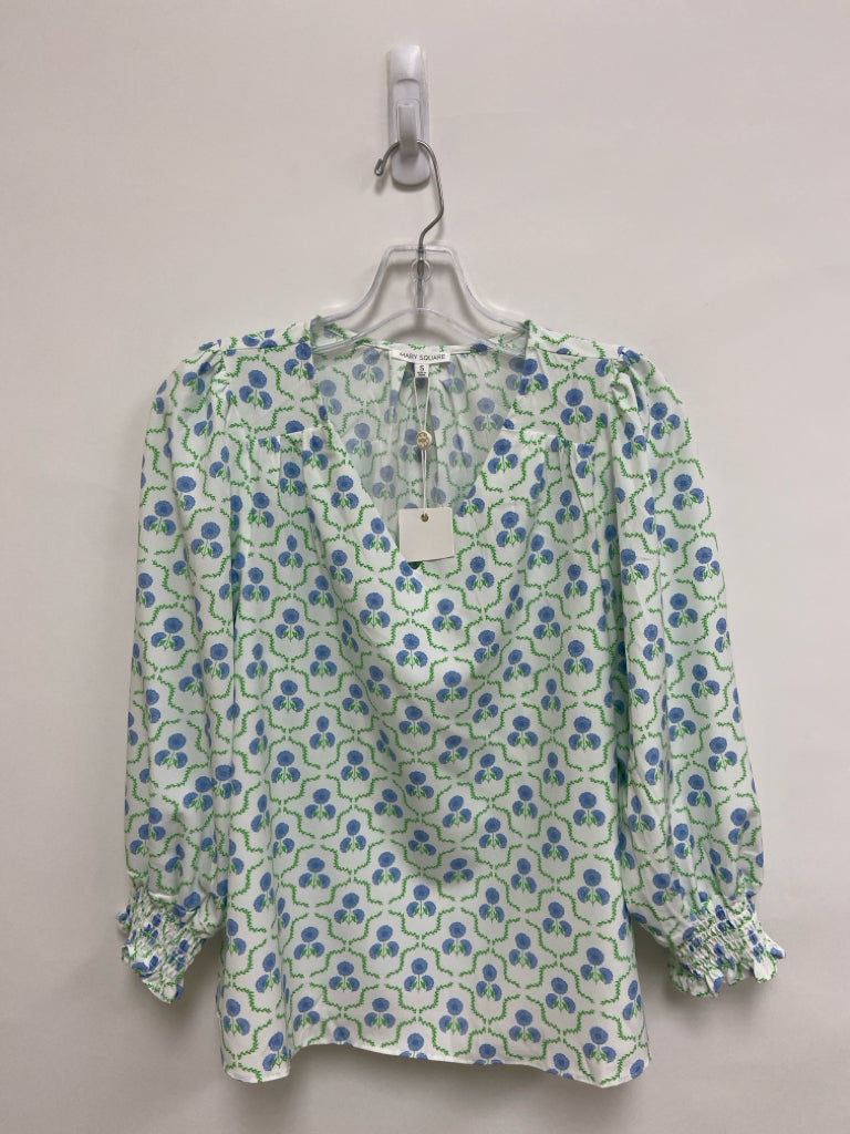 NWT Size S White Green/Blue Flowers Ladies Top