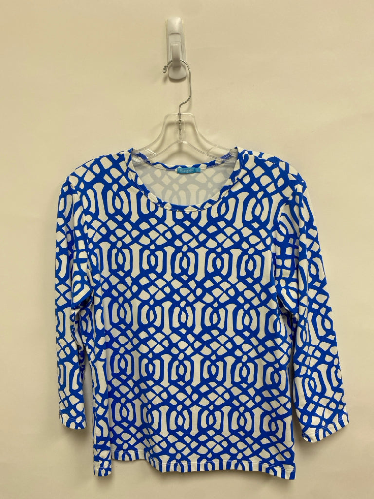 J McLaughlin Size L Blue White Print Ladies Top
