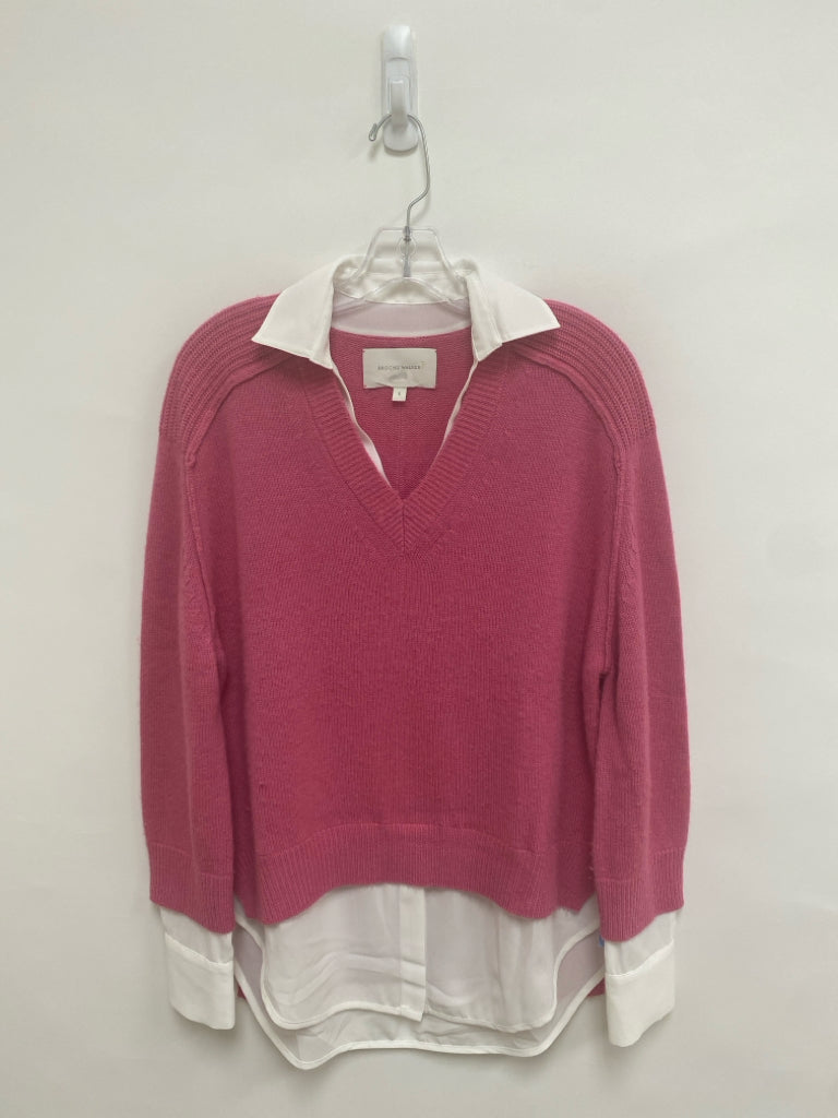 BROCHU WALKER Size S Pink White Wool Blend Ladies Sweater