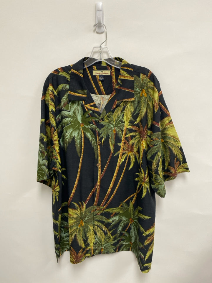 Tommy Bahama Size XL Black Green/Yellow Trees Button Up Men&