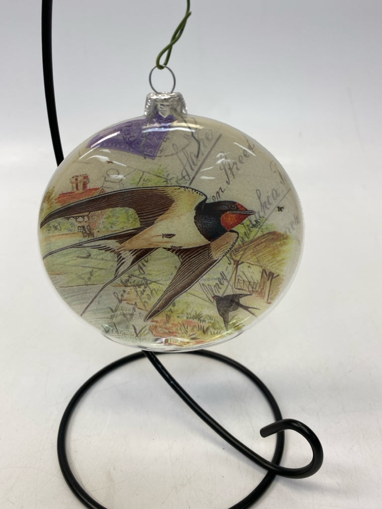 White Black Birds Glass Ornaments