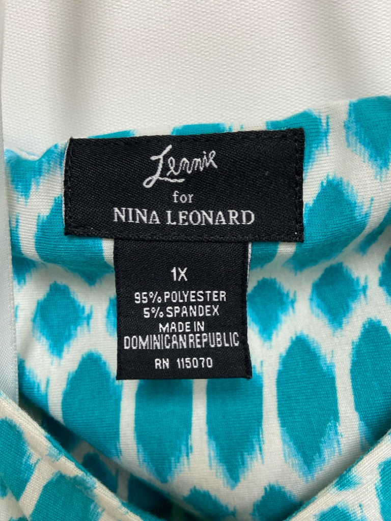 NWT Nina Leonard  SIZE  1X Aqua/White Animal Print Maxi Plus Size Dress