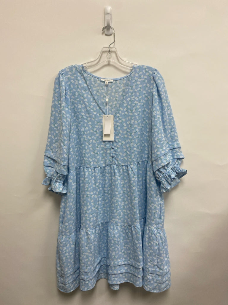 NWT Size L Powder Blue White/Green Flowers Puff Sleeve Ladies Dress