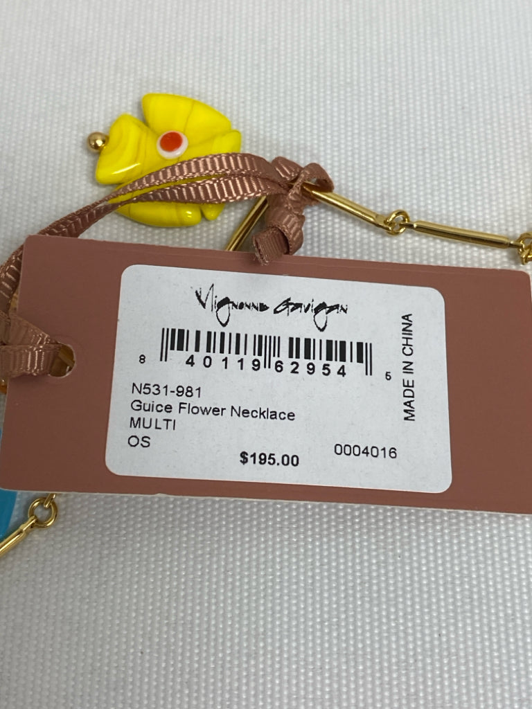 NWT Mignonne Gavigan Gold Color Multi Color Flowers Necklace
