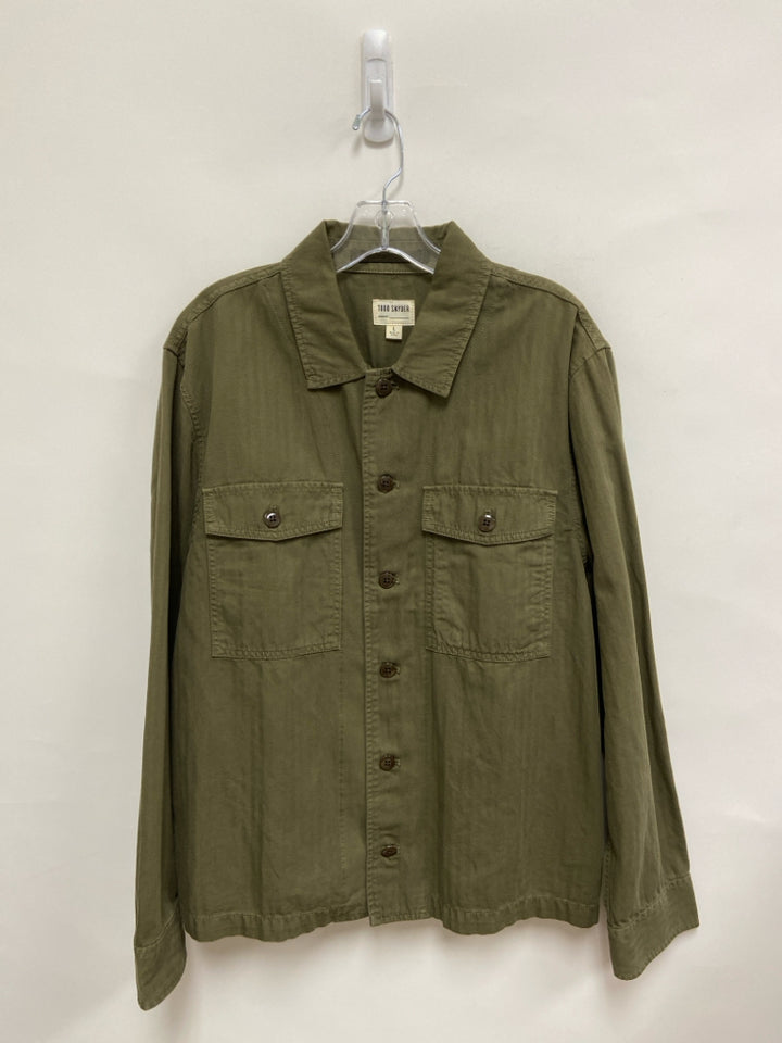 Todd Snyder Size L Dark Olive Herringbone Button Up Men&