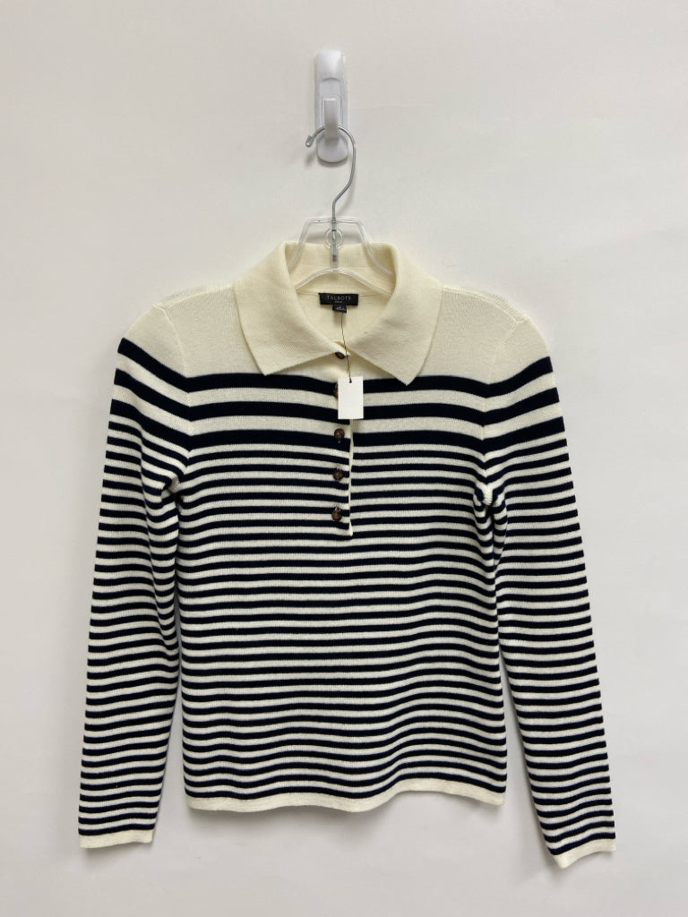 NWT Talbots Petite Size P Cream Dark Navy Striped Petite Sweater