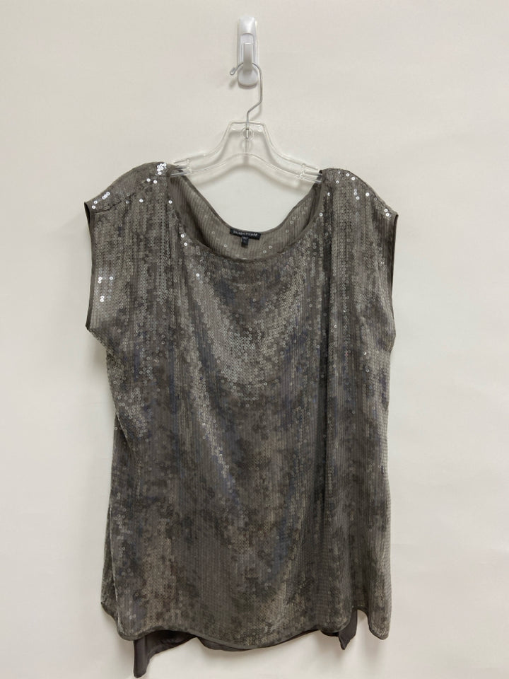 Eileen Fisher Size L Gray Clear Sequins Silk Ladies Top