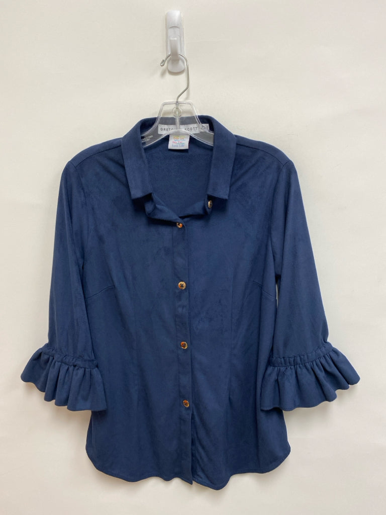 Gretchen Scott Size M Navy Bell Sleeves Faux Suede Ladies Top