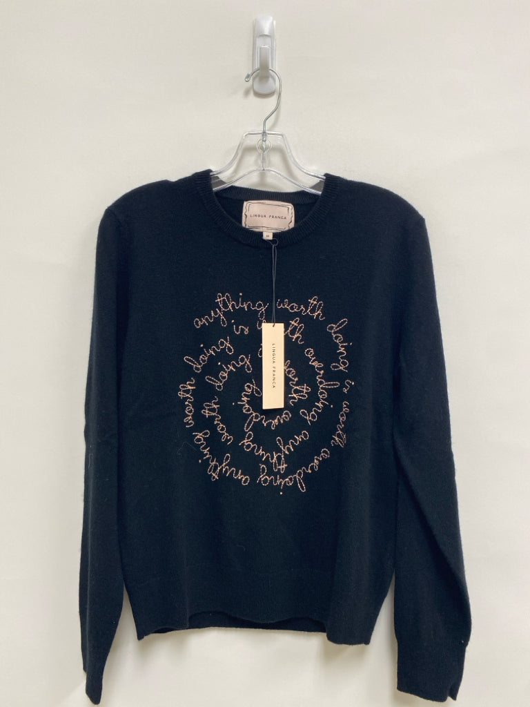 NWT LINGUA FRANCA Size M Black Beige Words Cashmere Ladies Sweater