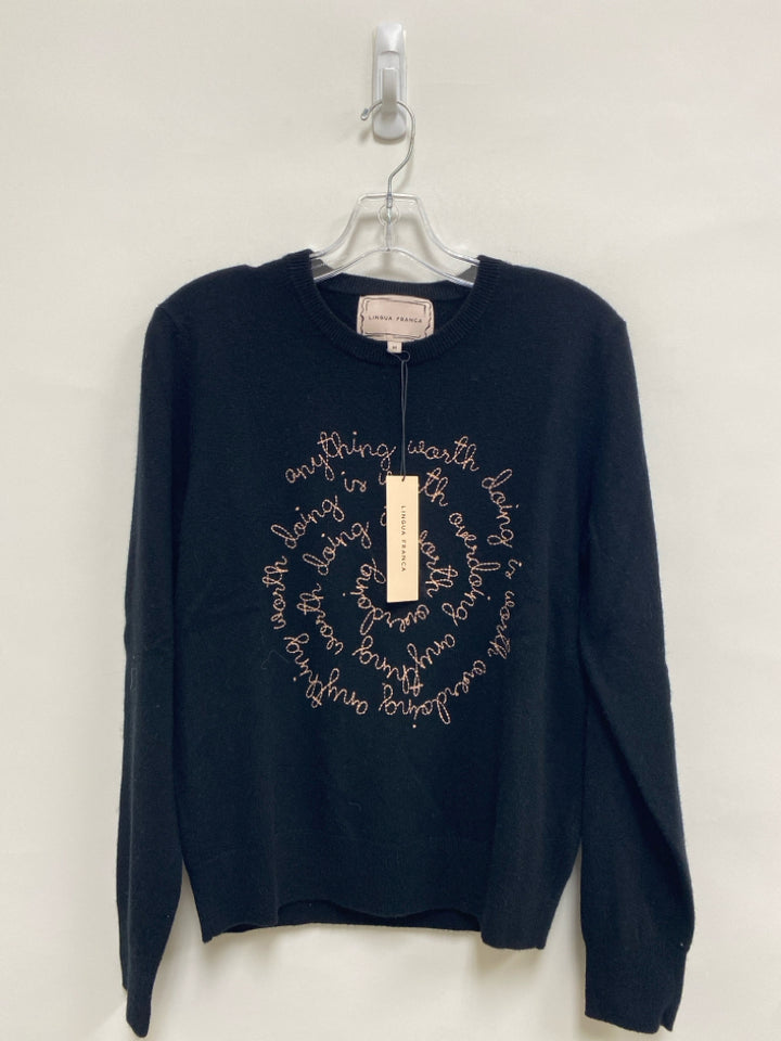 NWT LINGUA FRANCA Size M Black Beige Words Cashmere Ladies Sweater