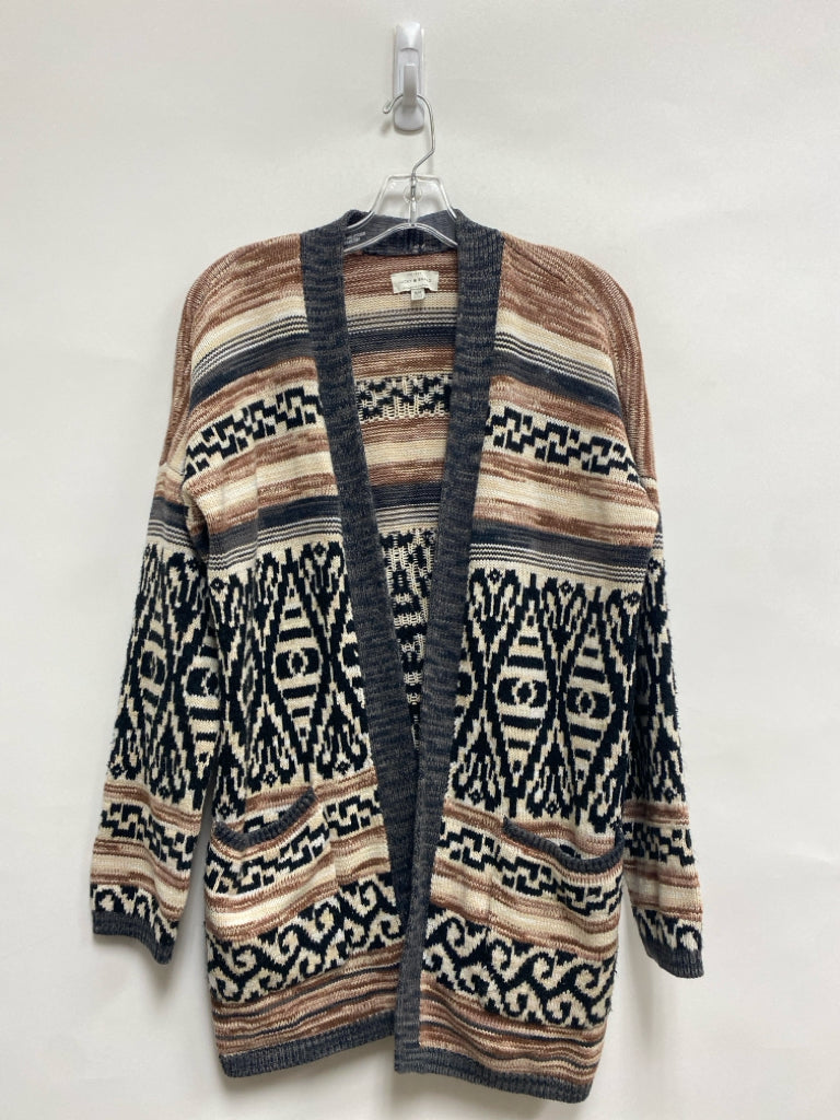 Lucky Brand Size M Brown/Cream Black/Gray Southwestern Drape Ladies Sweater