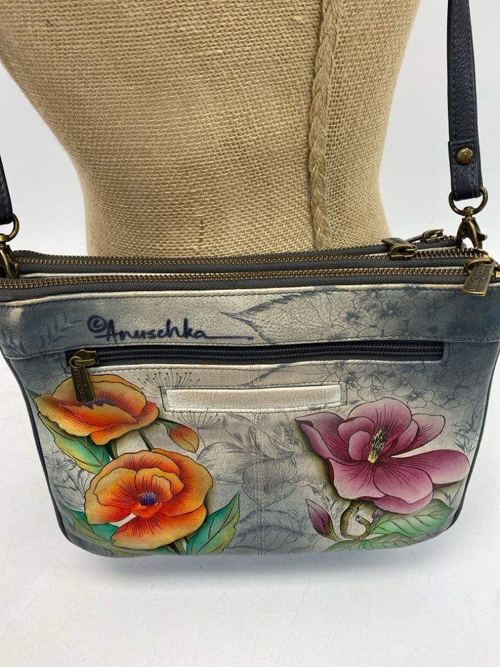 Anuschka Gray Multi-Color Flower(s) Crossbody