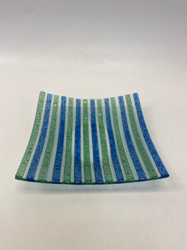 Clear Blue/Green Striped Glass Decorative Plate