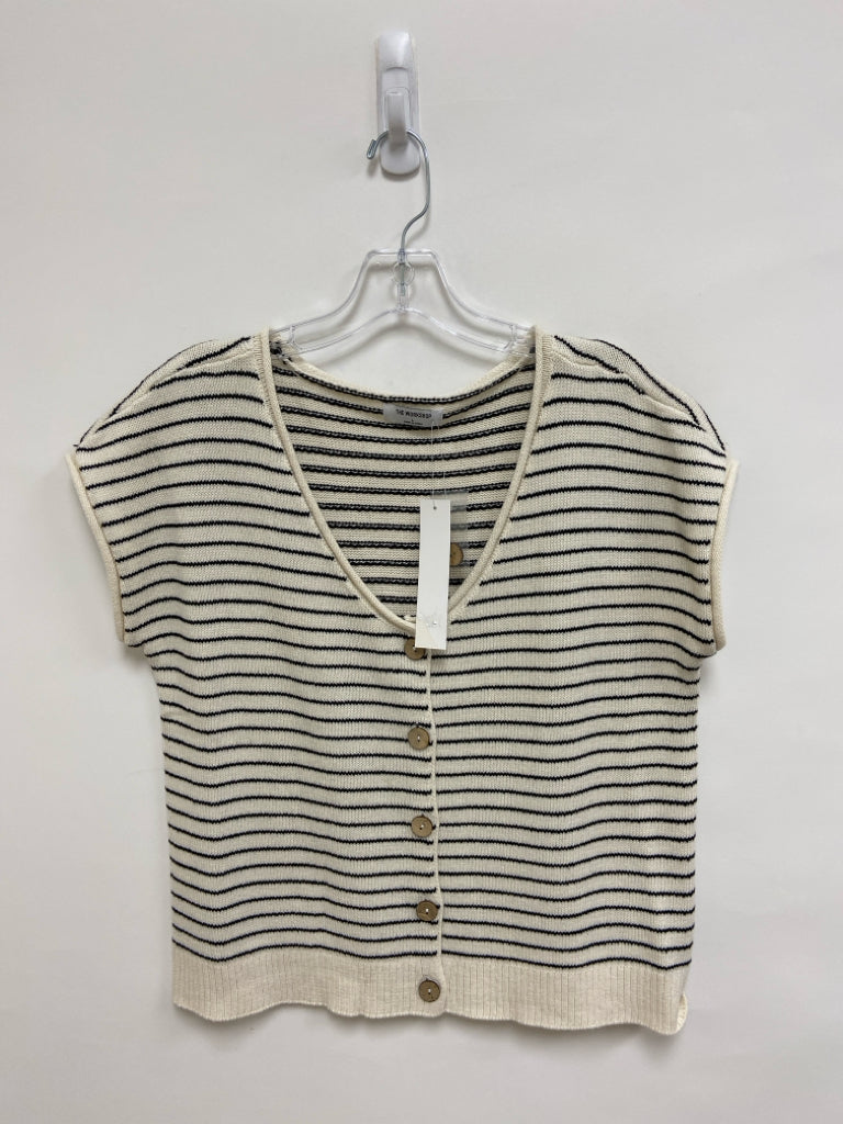NWT Size L White Black Striped Short Sleeve Ladies Sweater