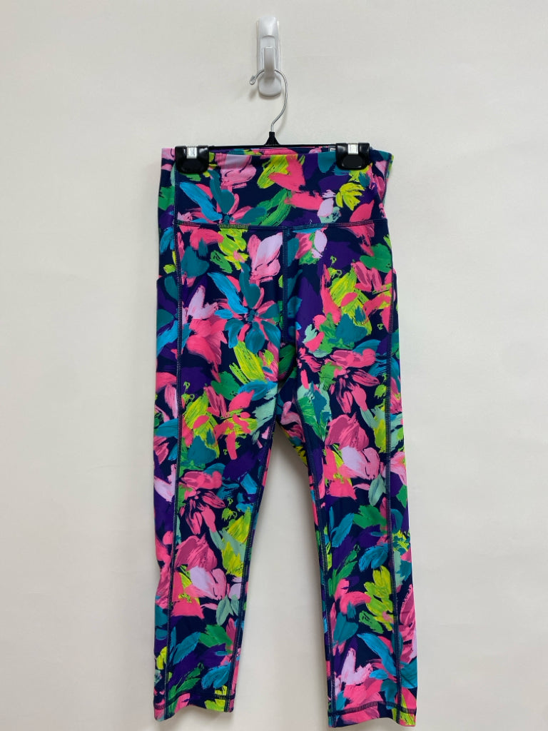 NWT Tek Gear Size S Navy/Pink Multi Color Floral Cropped Athletic Leggings