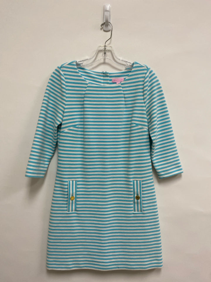 LILLY PULITZER Size M Aqua/White Stripes 3/4 Sleeve Ladies Dress