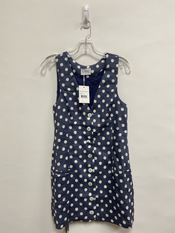 NWT Size 8 Dark Blue White Polka Dot Sleeveless Linen Ladies Dress