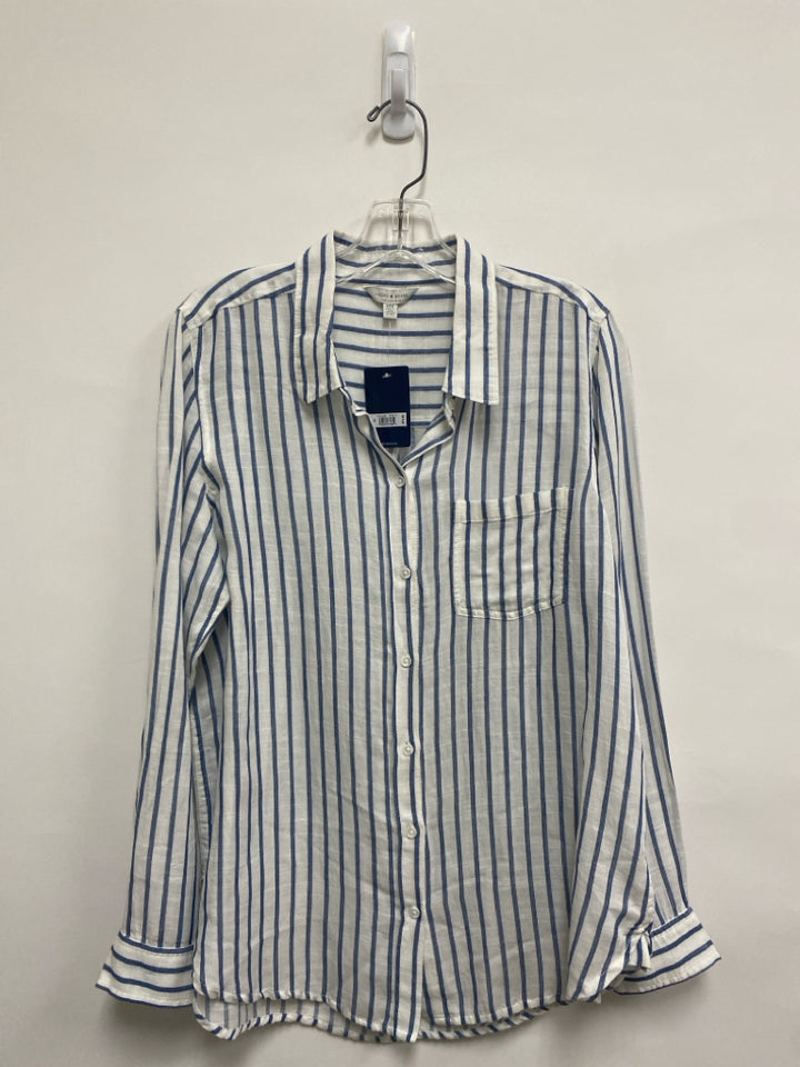 NWT Lucky Brand Size M White Blue Striped Button Up Ladies Top
