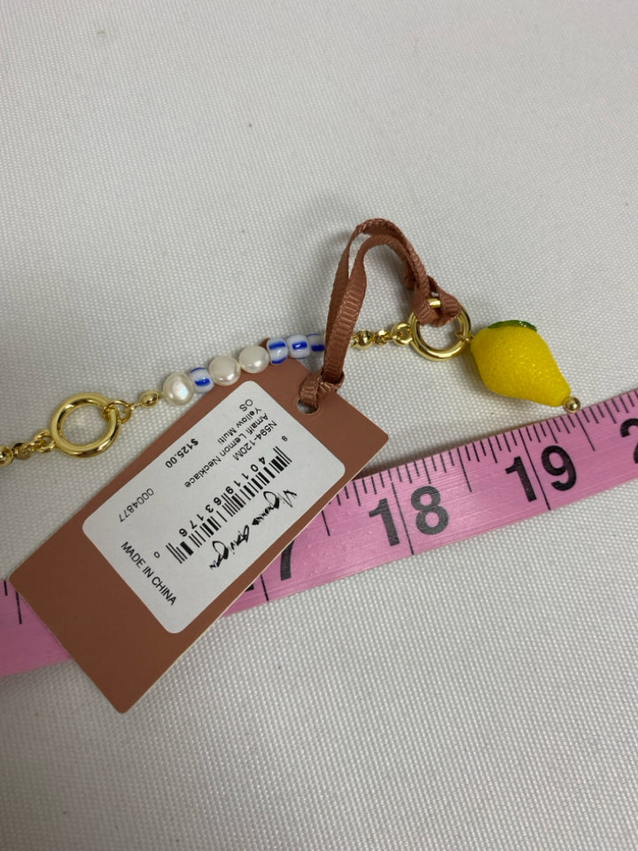 NWT Mignonne Gavigan Yellow/Blue Pearl Color Lemons Necklace