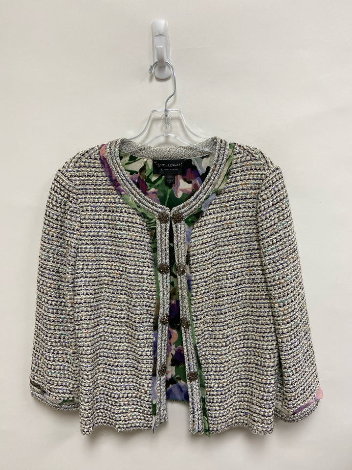 ST. JOHN Size M Cream Multi Color Woven Drape Ladies Jacket