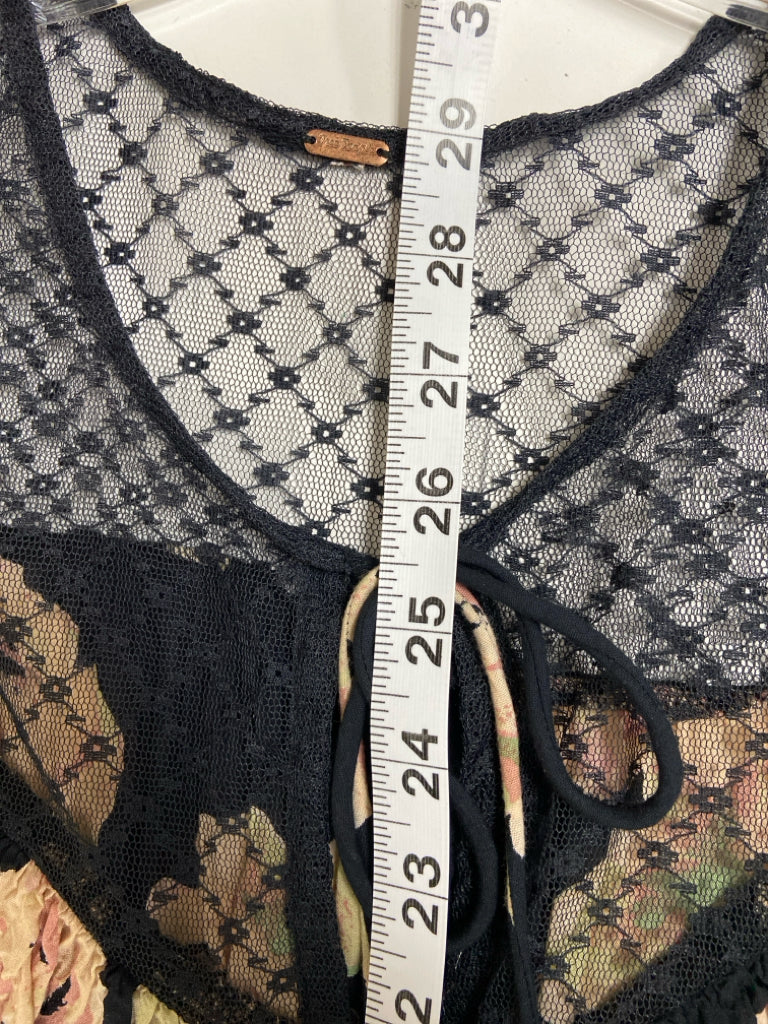 Free People Size M Black Coral/Green Flowers Ladies Dress