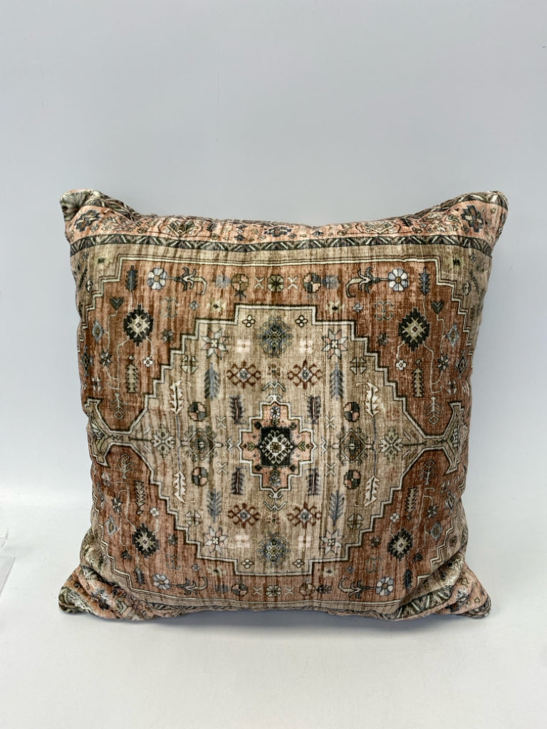 Brown/Cream Green Print Pillow