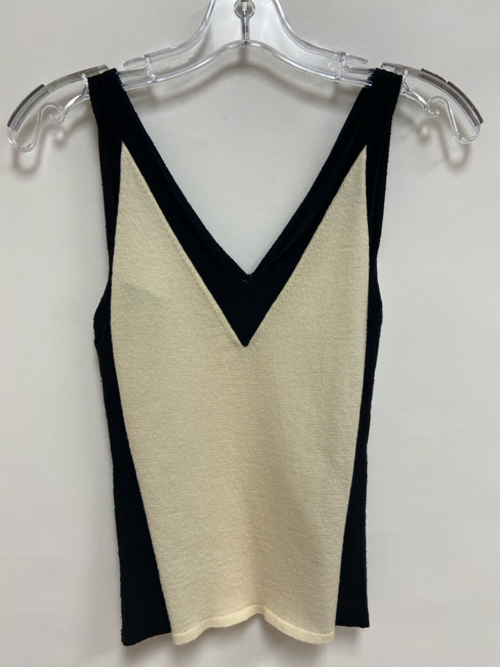Size 4 Cream Black Trimmed Tank Wool Blend Ladies Sweater