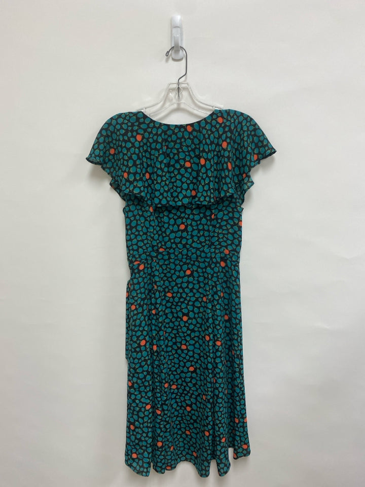 HD in Paris Size 6 Black Turquoise Shapes V Neck Ladies Dress