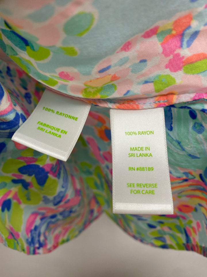 LILLY PULITZER Size S Aqua/Pink Periwinkle/Multi Floral V Neck Ladies Top