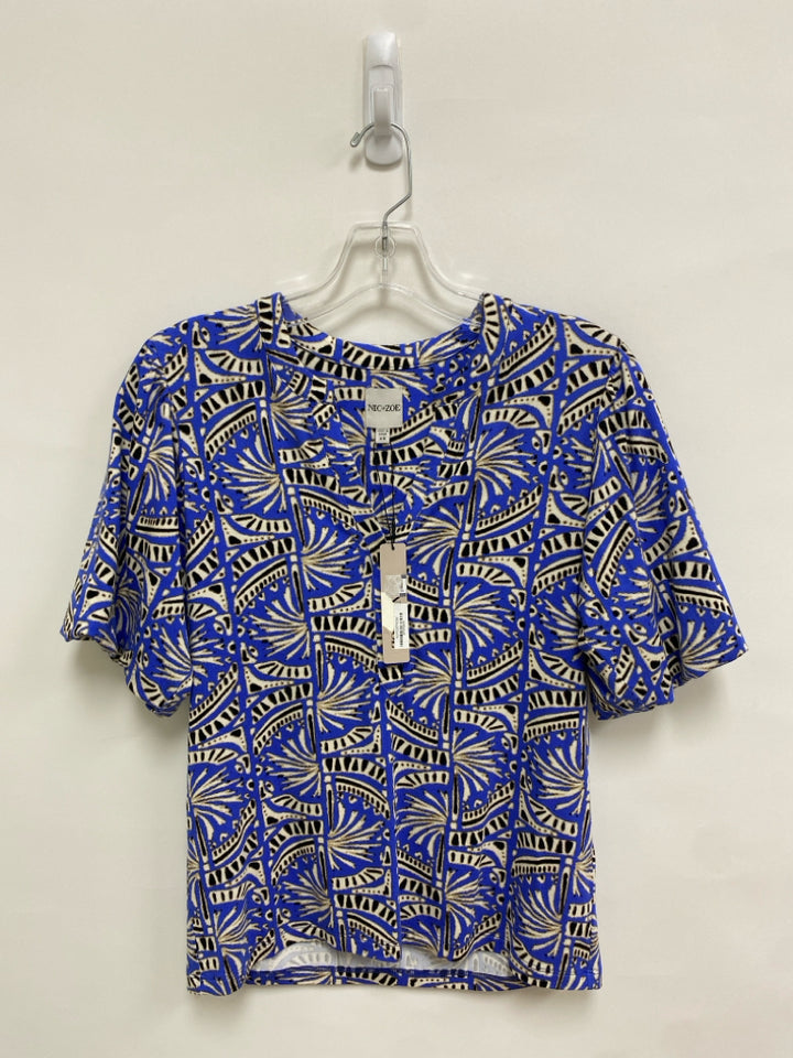 NWT Nic+ Zoe Size XS Blue White/Black Print Ladies Top