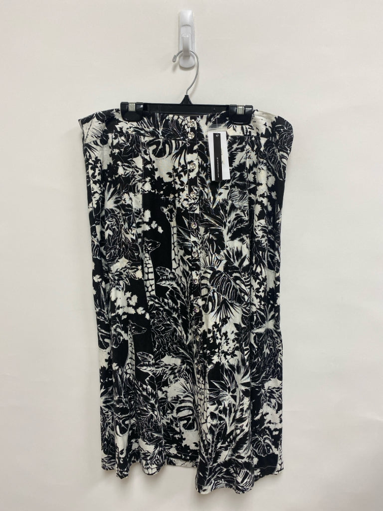NWT Grace Elements Size 12 White/Black Tropical Linen Blend Ladies Skirt