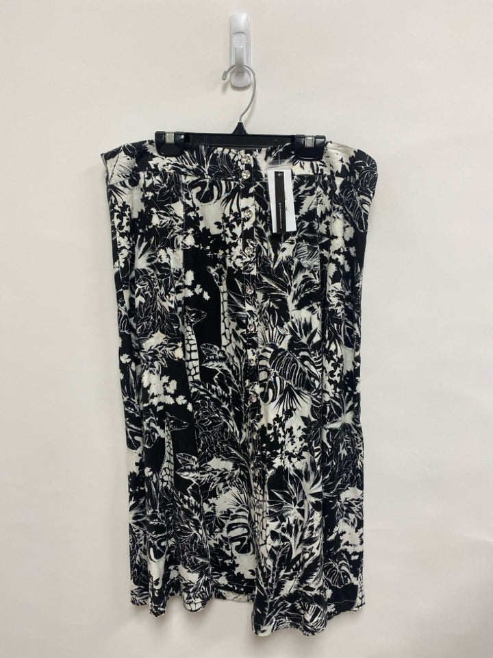 NWT Grace Elements Size 12 White/Black Tropical Linen Blend Ladies Skirt