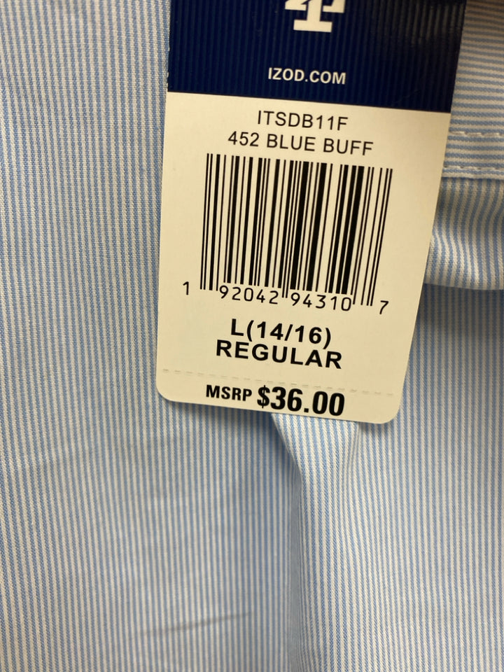 NWT Izod SIZE 14/16 White/Blue Stripes Button Up Boy&